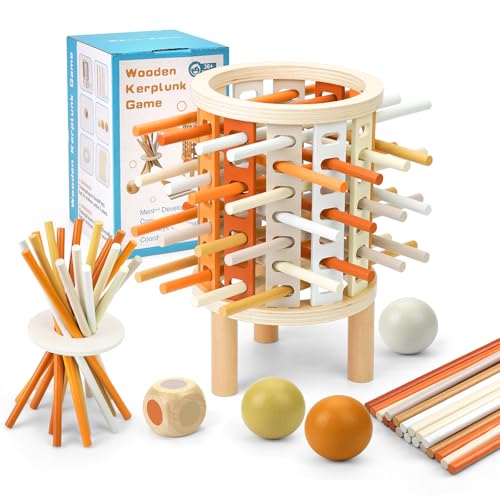 POFIBO Montessori Spiel Brettspiel aus Holz, 35 Stück Bunte Holzspielzeug würfelspiel ab 3 4 5 6 7 Jahre Jungen Mädchen, Feinmotorik Lernspielzeug Reisespiel Familienspiele Geschenk für Kinder von POFIBO