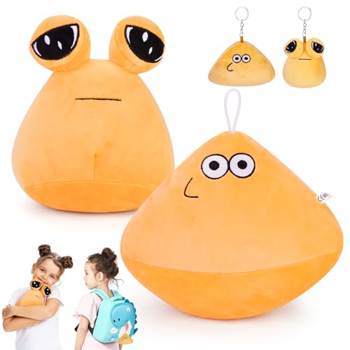 POFIBO 4 StüCk Pou Plüschtier Kuscheltier - 22cm My Pet Alien Pou Plushie und Alien-Plüsch-schlüsselanhänger, Cartoon Anime Stofftier, Bedroom Decoration, Birthday Geschenk für Jungen Mädchen von POFIBO