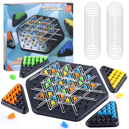 POFIBO Triggle Spiel Gummibänder - Ketten Dreieck Schachspiel, Chain Triangle Chess Game, Triggle Gummiband Brettspiel, Interaktives Steckspiel Party Geschenke für Kinder, Erwachsener, Familienfeiern von POFIBO