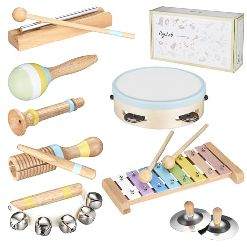 POGOLAB Musikinstrumente Kinder ab 3 Jahre, Montessori Musikalische Spielzeuge für Babies mit Xylophon Kinder/Tamburin/Maracas, Baby Musikspielzeug Kindergeschenke ab 3 4 5 Jahre von POGOLAB