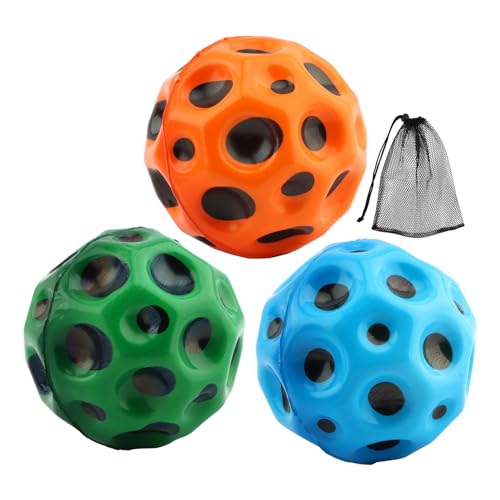 Astro Jump Ball, 3er Pack Mondball, 7 cm hoher Springender Gummiball, Weltraumball, Springender Hüpfball, Mini Astro Jumpball Hüpfball für Kinder Outdoor (Blau+Grün+Orange) von POHOVE