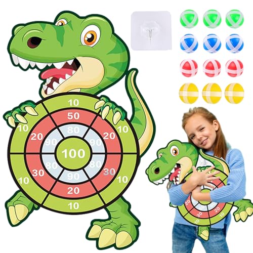 POHOVE Dinosaurier-Spielzeug für Kinder, Klettverschluss-Dartscheibe mit 12 klebrigen Kugeln, Indoor und Outdoor hängende Dart-Wurfspiel-Sets Geburtstagsgeschenke für Kinder von POHOVE