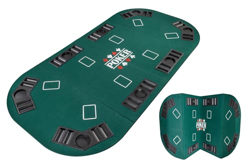 Pokertablett, faltbar, 4 Teile, rechteckig, Grün – Pokerteppich – Kartenspiel und Chips – Faltbare Pokermatte mit Becherhalter – ideal für Couchtisch, Wohnzimmer von POKEO