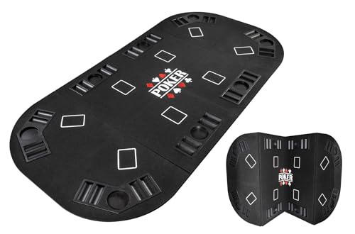 Pokertablett, faltbar, 4 Teile, rechteckig, Schwarz – Pokerteppich – Kartenspiel und Chips – faltbare Pokermatte mit Becherhalter – ideal für Couchtisch, Wohnzimmer von POKEO