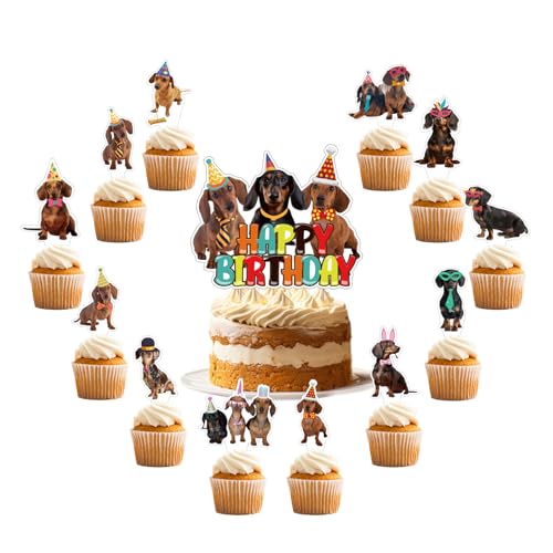 25 Pcs Dachshund Kuchen Dekorationen Dachshund Kuchen Topper Cupcake Toppers für Dachshund Hund Geburtstag Dekorationen Dachshund Geburtstag Party Zubehör Party Dekorationen von POMNUG