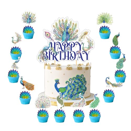 25 Stück Peacock Cake Dekorationen Peacock Cake Topper Cupcake Toppers für Pfau Geburtstagsdekorationen Peacock Party Dekorationen Zoo Bird Birthday Party Supplies von POMNUG