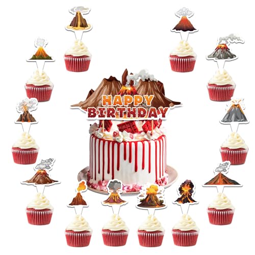 25 Stück Vulkan Cake Dekorationen Vulkan Cake Topper Cupcake Toppers Lava Geburtstagsdeko für Vulkan Party Dekorationen Lava Geburtstag Party Lieferungen von POMNUG