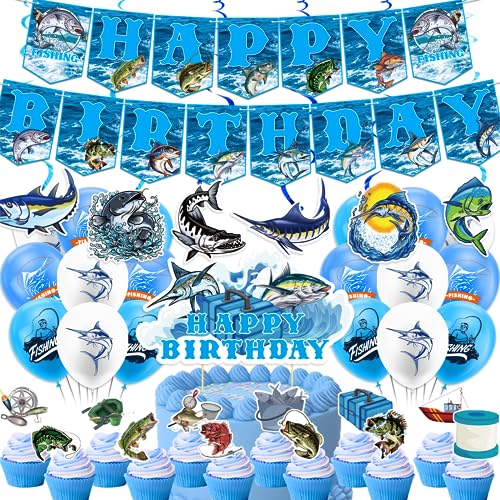 Geht Angeln Geburtstagsparty Zubehör Angeln Party Dekorationen Set Angeln Geburtstag Banner Kuchen Cupcake Toppers Spiralen Ballons für Gone Angeln Geburtstag Dekorationen Baby Duschen von POMNUG