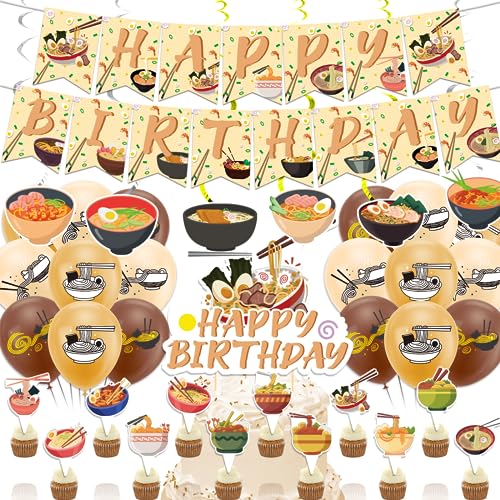 Ramen Noodles Partydekoration Japanische Geburtstagsdekoration Inklusive Ramen Birthday Banner Cake Topper Cupcake Toppers Luftballons Spiralen für Ramen, Geburtstagsdekoration von POMNUG