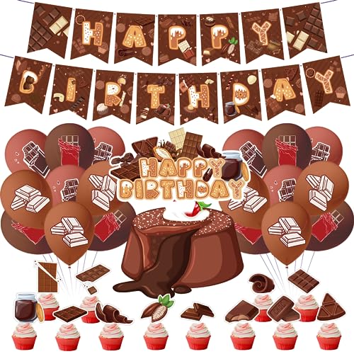 Schokolade Party Supplies Schokolade Geburtstag Party Dekorationen Set Mit Schokolade Geburtstag Banner Kuchen Cupcake Toppers Ballons für Schokolade Baby Dusche Dekorationen von POMNUG