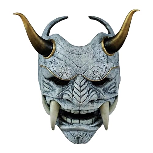 Japanische Samurai-Maske Hannya Oni Samurai-Harzmaske,Halloween-Samurai,japanische Energie,rotes Gesicht des Dämonenkönigs,Oni-Samurai-Prajna-Maske,Cosplay-Requisiten,Party-Halloween-Maske(White) von POOLPO