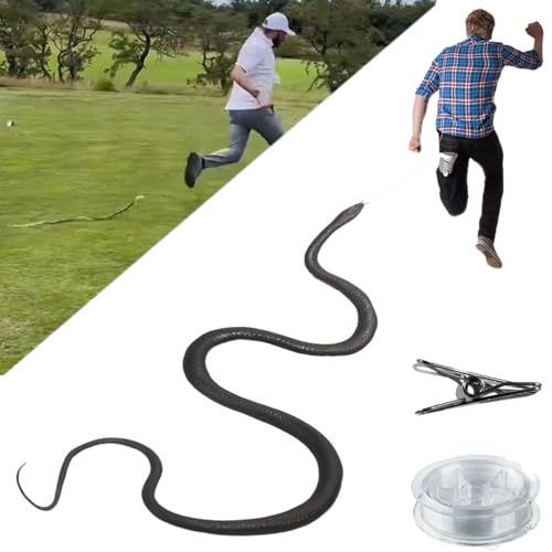 Schlangenstreich mit Schnurclip,Schlangenstreich zum Anklemmen, realistische Gummischlange,die gruselig aussieht und Menschen jagt, DIY-Golf-Schlangenstreich mit Schnur und Clip ( Color : Black ) von POOLPO