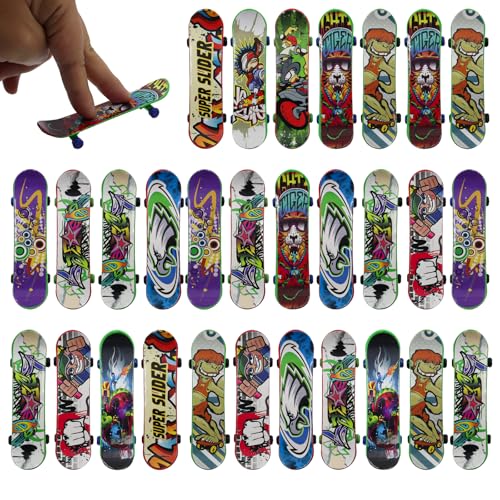 POPAPIE 30 Stück Mini Skateboard Fingerskateboards Set Zufällige Muster Fingerboard für Finger Professionelles Finger Skateboard Spielzeug für Kindergeburtstag Kreatives Gastgeschenke von POPAPIE