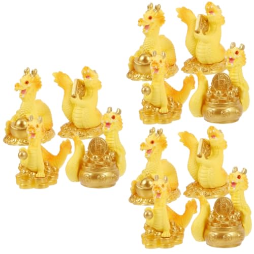 POPETPOP 3 Sätze Kuchen-drachen-topper Goldenes Drachendekor Figuren Mi Shöne Bescherung Chinese Zodiac Tischdeko Dashcam -auto Drachenspielzeug Schreibtisch Drachenfigur Harz 4 Stücke * 3 von POPETPOP