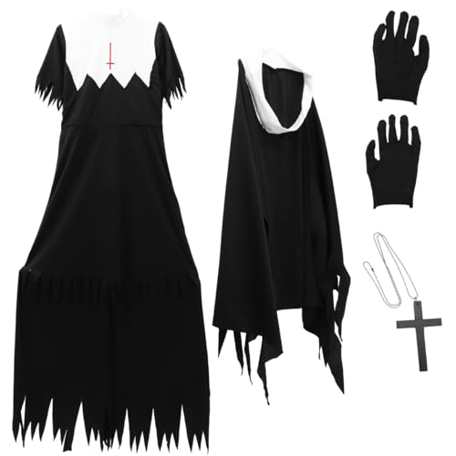 POPETPOP Zombie Nonne Kostüm für Damen XL, Gruseliges Hexen Verkleidung mit Kopfbedeckung & Accessoires, für Halloween Fasching Karneval Vampir Party, Erwachsene Frauen POPETPOP Zombie Nonne Kostüm für Damen XL, Gruseliges Hexen Verkleidung mit Kopfbedeckung & Accessoires, für Halloween Fasching Karneval Vampir Party, Erwachsene Frauen von POPETPOP