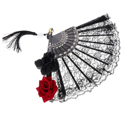 POPETPOP Schwarzer Spitzenfächer Handfächer Faltbar Gothic Lolita Stil mit Romantischer Spitzenverzierung und Anhänger Tragbar für Halloween Hochzeit Party und Viktorianische Kostüme POPETPOP Schwarzer Spitzenfächer Handfächer Faltbar Gothic Lolita Stil mit Romantischer Spitzenverzierung und Anhänger Tragbar für Halloween Hochzeit Party und Viktorianische Kostüme von POPETPOP