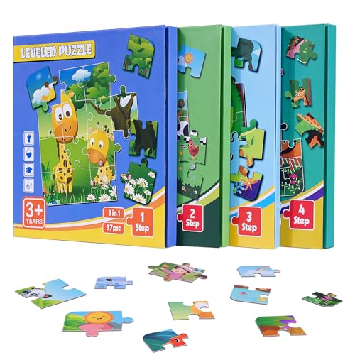 4 Stück Kinderpuzzle Magnet,Magnetspiel Puzzle,Reisespiele Kinder ab 3 Pädagogisches Puzzles,Schwierigkeitsgrade Lernspielzeug für Kinder 3 4 5 Jahren Jahren (Tier/Bauernhof/Dinosaurier/Waldtiere) von POPGMMT