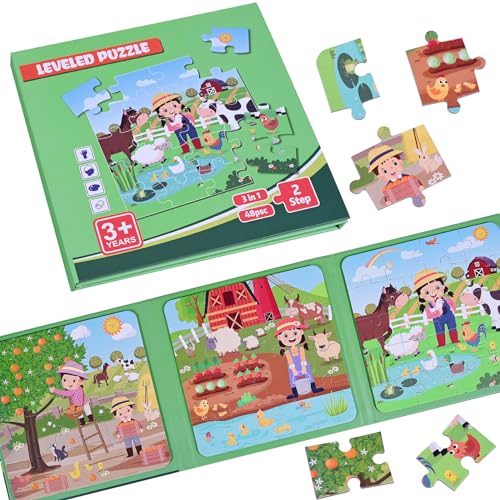 Kinderpuzzle Magnet,48-Teilige Puzzle Beschäftigung,Magnete Puzzle Buchen für Kinder,Bauernhof Puzzle für Kinder Puzzle ab 4,Reisespiele Kinder ab 3 5 Lernmagnet-Geschenk für den Roadtrip Flugzeug von POPGMMT