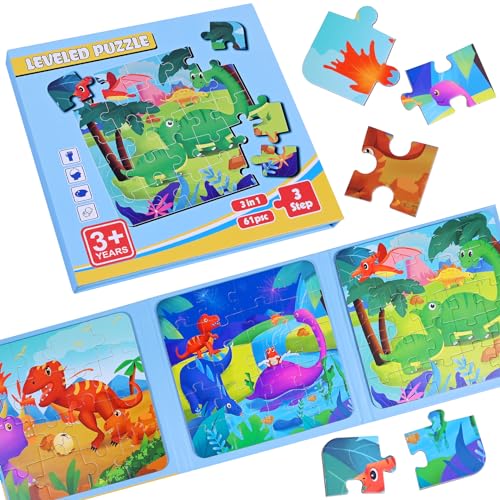 Kinderpuzzle Magnet,61-Teilige Puzzle Beschäftigung,Magnete Puzzle Buchen für Kinder,Dinosaurier Puzzle für Kinder Puzzle ab 5,Reisespiele Kinder ab 3 5 Lernmagnet-Geschenk für den Roadtrip Flugzeug von POPGMMT