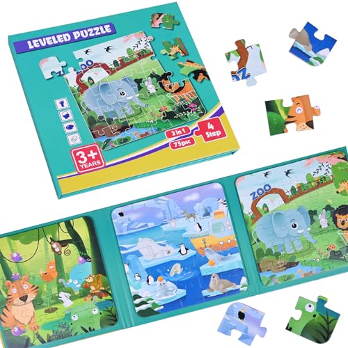 Kinderpuzzle Magnet,75-Teilige Puzzle Beschäftigung,Magnete Puzzle Buchen für Kinder,Waldtiere Puzzle für Kinder Puzzle ab 5,Reisespiele Kinder ab 3 5 Lernmagnet-Geschenk für den Roadtrip Flugzeug von POPGMMT