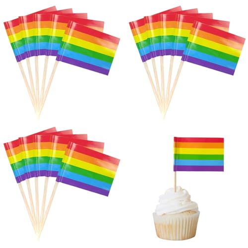 100 Stücke Regenbogen flagge Zahnstocher,LGBTQ Regenbogen Kuchen Toppers,Gay Pride Cupcake Picks Flagge Dessert Flaggen Für Geburtstag Hochzeitsfeier Pride Month Parade Party Tisch Dekoration von POPOYU