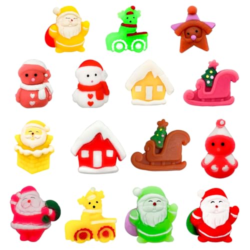 15 Stück Weihnachten Mochi Squishy Spielzeug, Mini Kawaii Moji Squishies, Weihnachten Party Gastgeschenke für Kinder, süßes Quetschspielzeug für Weihnachten Strumpf Füller, Adventskalender Füller von POPOYU