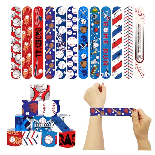 POPOYU 24 Stück Baseball Schnapparmbänder Kinder,Armband Kindergeburtstag Gastgeschenke,Mitgebsel Baseball Geburtstag Junge Mädchen,Mitgebsel Slap Armbänder für Kleine Geschenke von POPOYU