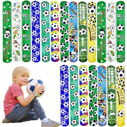 POPOYU 24 Stück Fußball Schnapparmbänder Kinder,Fußball Armband Kindergeburtstag Gastgeschenke,Mitgebsel Fussball Geburtstag Junge,Fußball Mitgebsel Slap Armbänder für Fussballer Kleine Geschenke von POPOYU