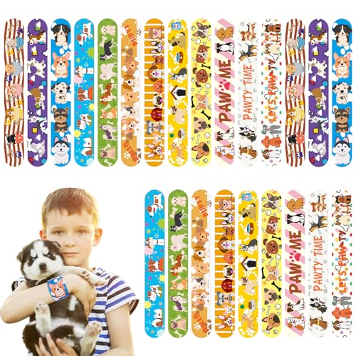 POPOYU 24 Stück Hund Schnapparmbänder Kinder,Hund Armband Kindergeburtstag Gastgeschenke,Mitgebsel Hund Geburtstag Junge Mädchen,Hund Mitgebsel Slap Armbänder für Hund Kleine Geschenke von POPOYU