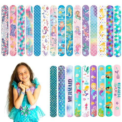 POPOYU 24 Stück Meerjungfrau Schnapparmbänder Kinder,Meerjungfrau Armband Kindergeburtstag Gastgeschenke,Meerjungfrau Geburtstag Mädchen,Meerjungfrau Mitgebsel Slap Armbänder für Mermaid Party Bag von POPOYU