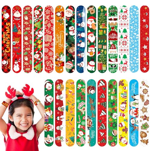 24 Stück Weihnachten Schnapparmband für Kinder Ideales Party Bag Füllstoffe,Bunte Weihnachten-Motto Snap Armbänder für Kinder Geschenke Spielzeug Geburtstag Geschenke Weihnachten-Mottoparty Dekoration von POPOYU