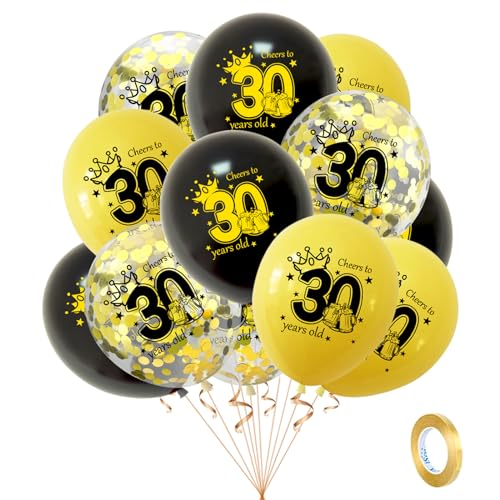 Gold Schwarz Luftballons 30. Geburtstag Deko,15 Stück Happy Birthday Luftballons Schwarz Gold Deko,30. Konfetti Zahlenballon,30. Geburtstag Deko Set für Männer Frauen 30 Geburtstag Party Dekoration von POPOYU