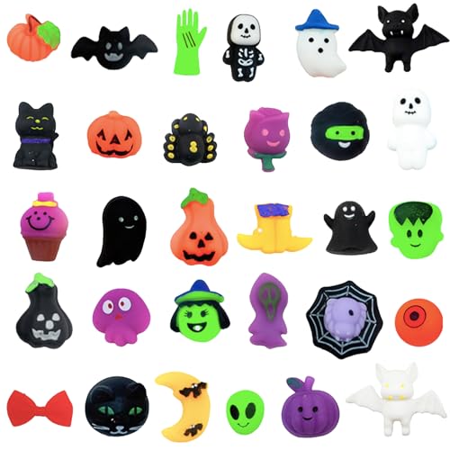 30 Stück Halloween Mochi Quetschspielzeug süßem Gesicht Kawaii Squeeze mit Kürbis Spinne Geist Squishies Stressabbau Angst Spielzeug für Kinder Halloween Behandlung von Goodie Geschenktüten Füllstoff von POPOYU