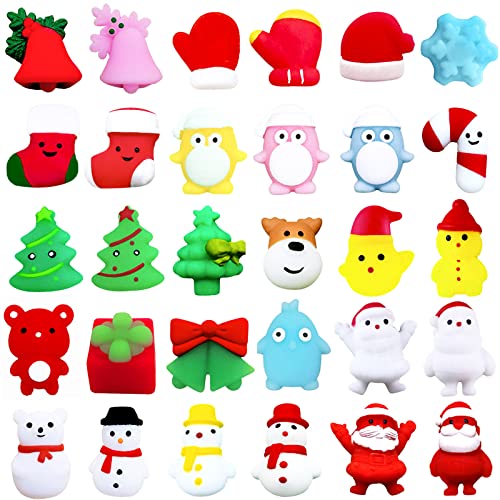 POPOYU Weihnachten Mini Mochi Squishy Set,Squeeze Spielzeug für Kinder,30 Stück Kawaii Mini Soft Mochi Squishy Spielzeug,Weihnachts Stretchy Stress Relief Spielzeug für Weihnachtsfeier Taschenfüller von POPOYU