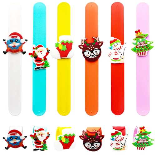 6Stück Weihnachten Schnapparmband Kinder,Armband Weihnachten Wristband Silikon Slap Armbänder für Weihnachten Motto Geburtstag Mitgebsel Kinder,Weihnachten Geburtstag Deko,Kinder Party Bag Fillers von POPOYU