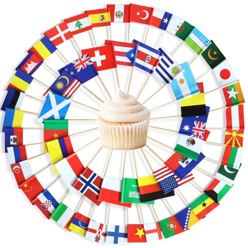 100 Stücke Internationale Zahnstocher Cocktail Flaggen,Verschieden Länder Flagge Cupcake Topper,Klein Zahnstocher Picker für Snacks Fingerfood,Zahnstocher Flaggen für olympia,Europäische Meisterschaft von POPOYU