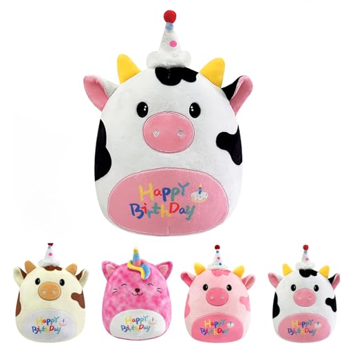 POPOYU Einhorn Kuscheltier Einhorn Plüschtier,25CM Happy Birthday Katze Geburtstag Kuscheltiere Mädchen,Plüschkissen für Kinder,Geburtstag Stofftiere Plüsch-Puppe Stofftier Geschenk von POPOYU