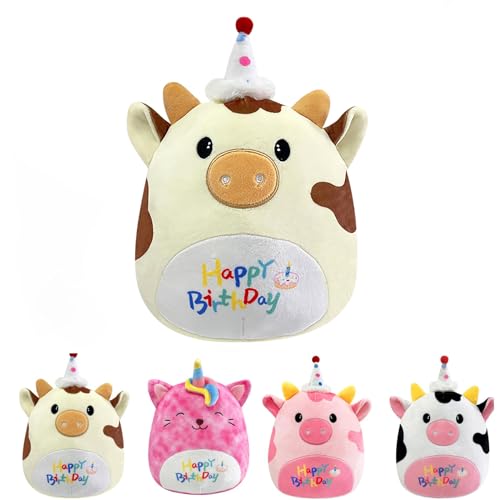 POPOYU Einhorn Kuscheltier Einhorn Plüschtier,25CM Happy Birthday Katze Geburtstag Kuscheltiere Mädchen,Plüschkissen für Kinder,Geburtstag Stofftiere Plüsch-Puppe Stofftier Geschenk von POPOYU