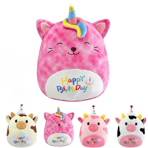 POPOYU Einhorn Kuscheltier Einhorn Plüschtier,25CM Happy Birthday Katze Geburtstag Kuscheltiere Mädchen,Plüschkissen für Kinder,Geburtstag Stofftiere Plüsch-Puppe Stofftier Geschenk von POPOYU