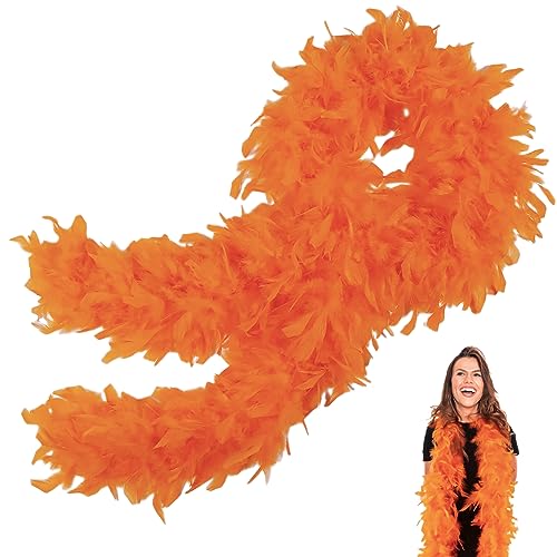 Orange Federboa,Boa für Damen und Mädchen,80g 2m/6.6ft Natürliche Truthah Feder-Boa,Orange Federboa Halt für Straßenfasching,Geburtstagsfeier,Konzert,Karneval,Tischdeko, Halloween,Weihnachtsfeier von POPOYU