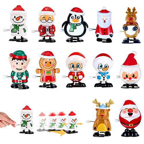 POPOYU 12 Stück Weihnachts Aufziehspielzeug Set,Uhrwerk Lauf Spring Spielzeug Kinder Weihnachtsbaum Aufziehspielzeug,Mini Weihnachten Wind-up Spielzeug für Kinder Weihnachten Deko Weihnachts Crackern von POPOYU