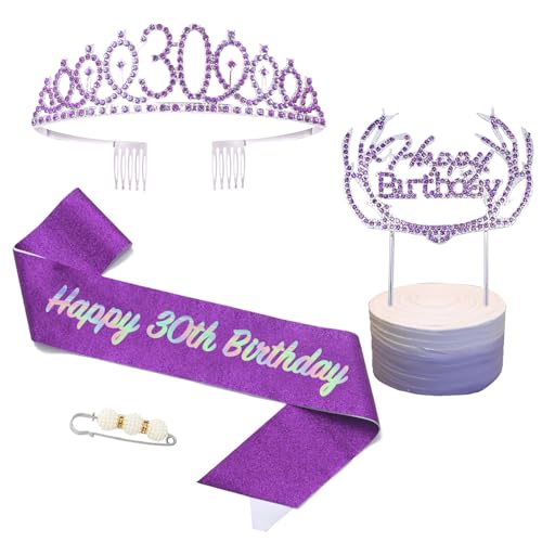 13 Geburtstag Krone und Schärpe Lila,Krone 13.Geburtstag,13. Geburtstag Schärpe und Tiara Kristall Kuchenaufsätze Kit,Krone 13 Geburtstag Mädchen für Geburtstag Geschenk Partyzubehör Dekor von POPOYU