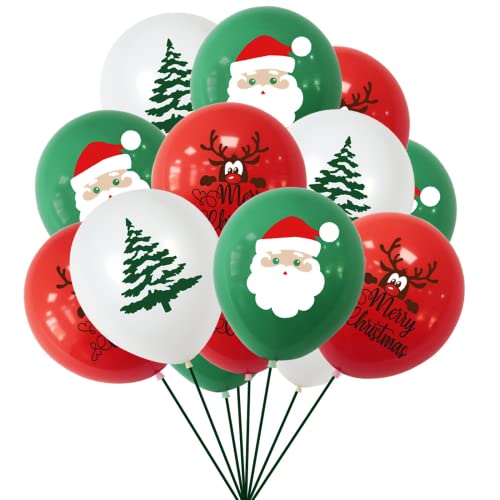 POPOYU 15 Stück Weihnachten Geburtstagsdeko,12 Zoll Weihnachtsfeier Kindergeburtstag Party Ballons Santa Luftballons Dekorieren Christmas Latexballons für Weihnachten Kindergeburtstag Party Dekor von POPOYU