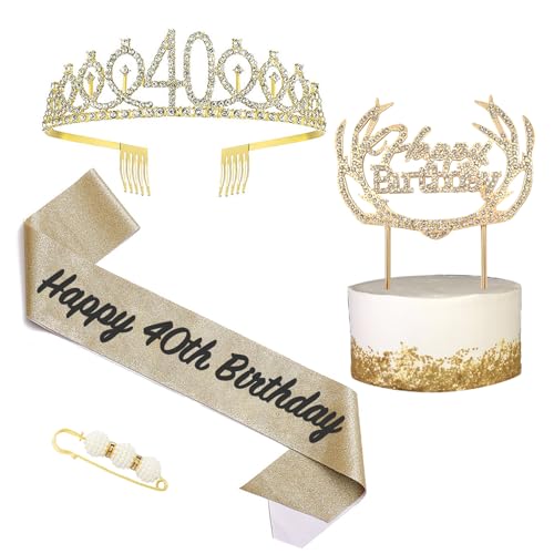 15 Geburtstag Krone und Schärpe Gold,Krone 15.Geburtstag,15. Geburtstag Schärpe und Tiara Kristall Kuchenaufsätze Kit,Krone 15 Geburtstag Mädchen für Geburtstag Geschenk Partyzubehör Dekor von POPOYU