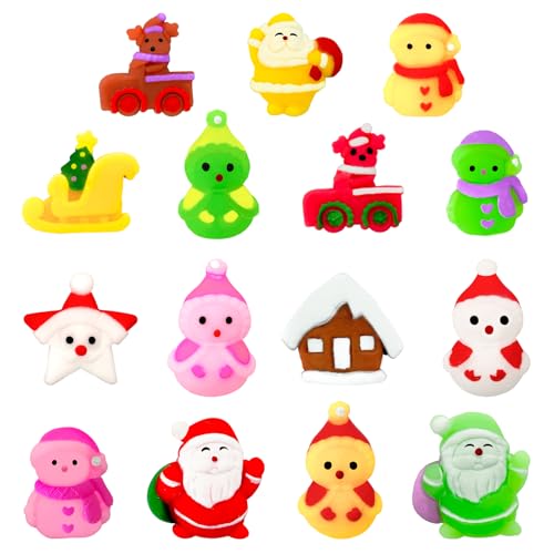 POPOYU 15P Weihnachten Mochi Squishy Spielzeug, Weihnachten Mini Kawaii Moji, Weihnachten Squeeze Soft Fidget Spielzeug Gehören Santa Schneemann Haus für Weihnachten Party Taschen Füllstoffe Mädchen von POPOYU