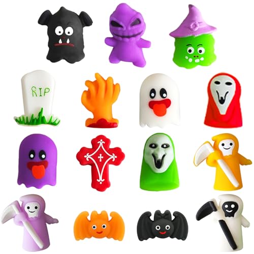 POPOYU 15Pcs Halloween Mochi Squishy Spielzeug, Halloween Mini Kawaii Moji, Halloween Squeeze Soft Fidget Spielzeug gehören Kürbisfledermäuse Spinne für Halloween Party Taschen Füllstoffe Kinder von POPOYU