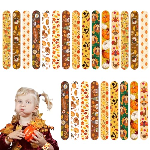 POPOYU 24 Stück Thanksgiving Schnapparmbänder Kinder, Erntedankfest Armband Gastgeschenke,Mitgebsel Erntedankfest,Thanksgiving Mitgebsel Slap Armbänder für Erntedankfest Kleine Geschenke von POPOYU