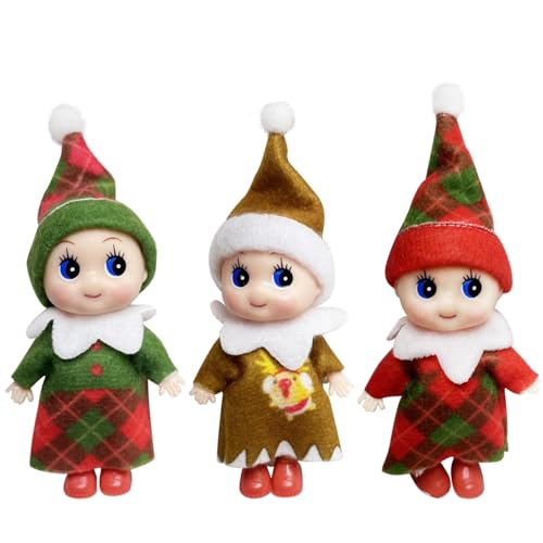 3er Set Weihnachtself Weihnachtselfen Wichtelpuppe, Elfie (Junge) Elvie (Mädchen) Lustige und Verspielte Elfen Verhalten Sich Schlecht Mini Figuren mit Weichem Körper für Weihnachtsspielzeug Xmas10 von POPOYU