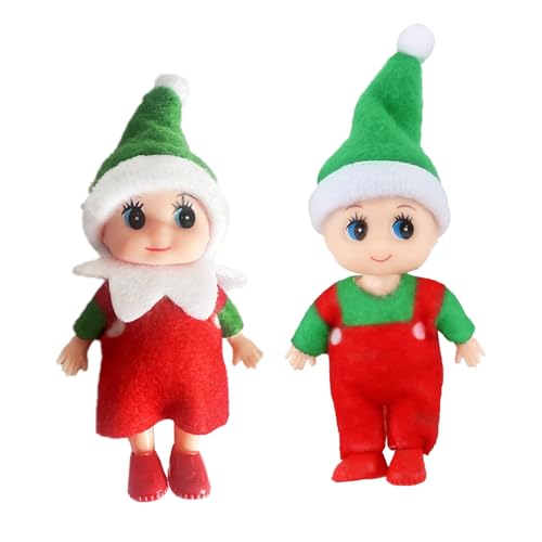 2er Set Weihnachtself Weihnachtselfen Wichtelpuppe, Elfie (Junge) und Elvie (Mädchen) Lustige und Verspielte Elfen Verhalten Sich Schlecht Mini Figuren mit Weichem Körper für Weihnachtsspielzeug Xmas9 von POPOYU