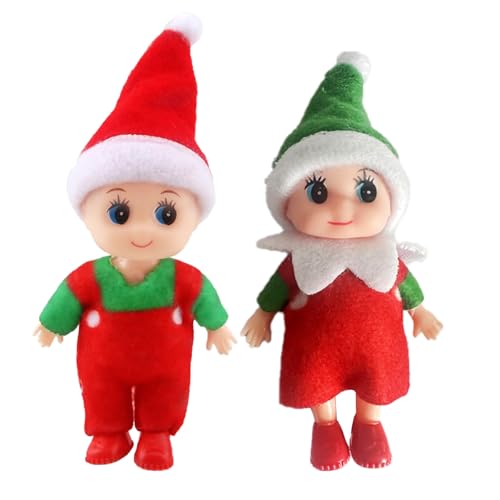 2er Set Weihnachtself Weihnachtselfen Wichtelpuppe, Elfie (Junge) und Elvie (Mädchen) Lustige und Verspielte Elfen Verhalten Sich Schlecht Mini Figuren mit Weichem Körper für Weihnachtsspielzeug Xmas9 von POPOYU